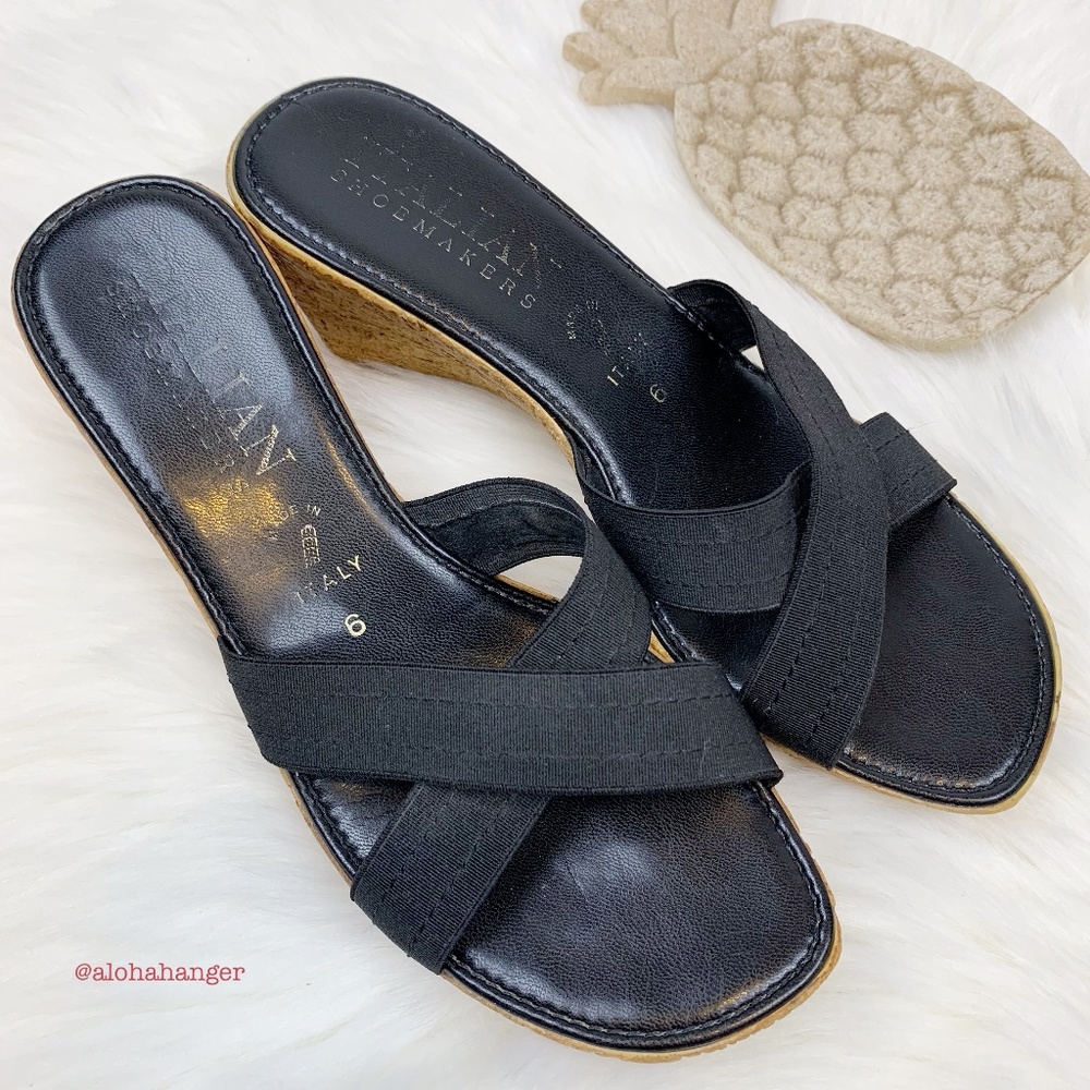 Italian Shoemakers Black Faux Cork Wedges! EUC! - Picture 2 of 7